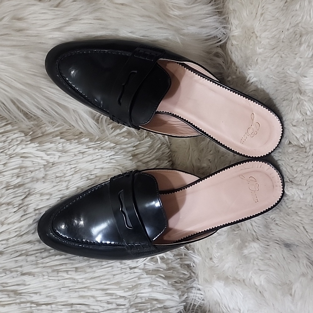 J. Crew Black Patent Leather Penny Loafers Mules